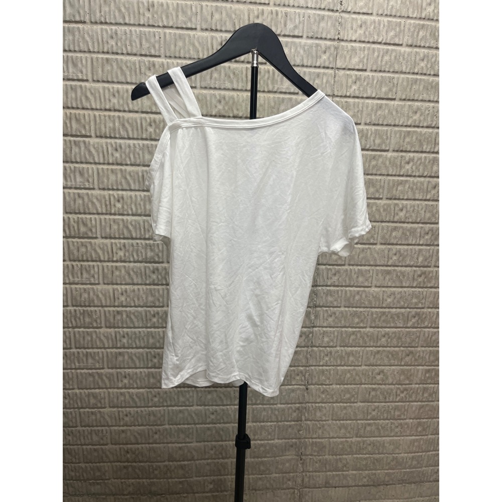 CUPSHE White Cold Shoulder Double Strap Short Sleeve Tee Shirt‎ CAA04B4E003CC S